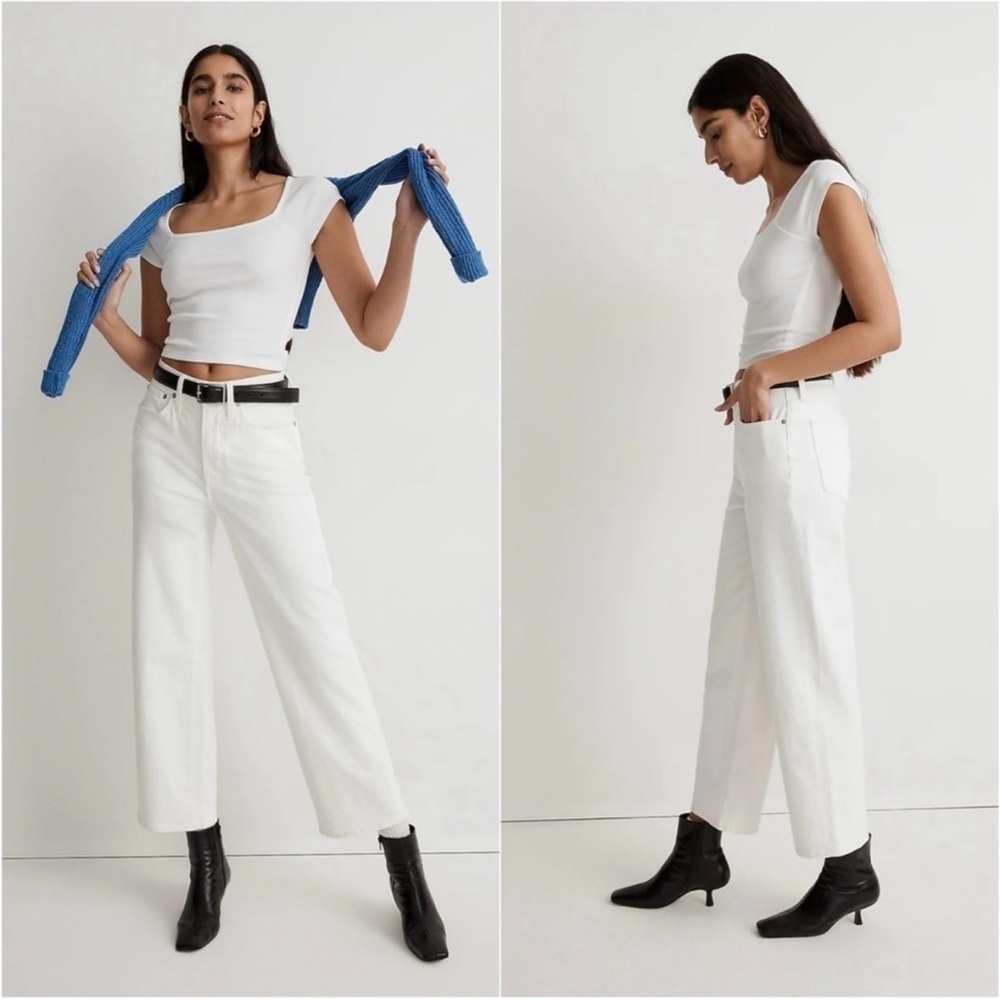 Madewell Jeans The Petite Perfect Vintage Wide-Leg Crop Tile White 32P NWT New
